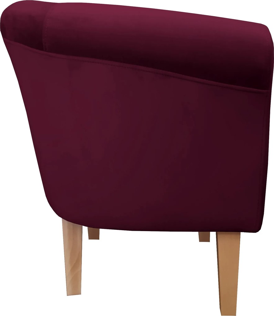 Fotel Milo tkanina Welur wygodny fotel tapicerowany do salonu i sypialni : Kolor nogi - Drewno, Kolor tkaniny - VELVET - MG02, Wysokość nogi - 20 cm