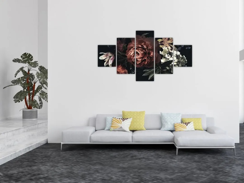 Obraz - Ciemne kwiaty (125x70 cm)
