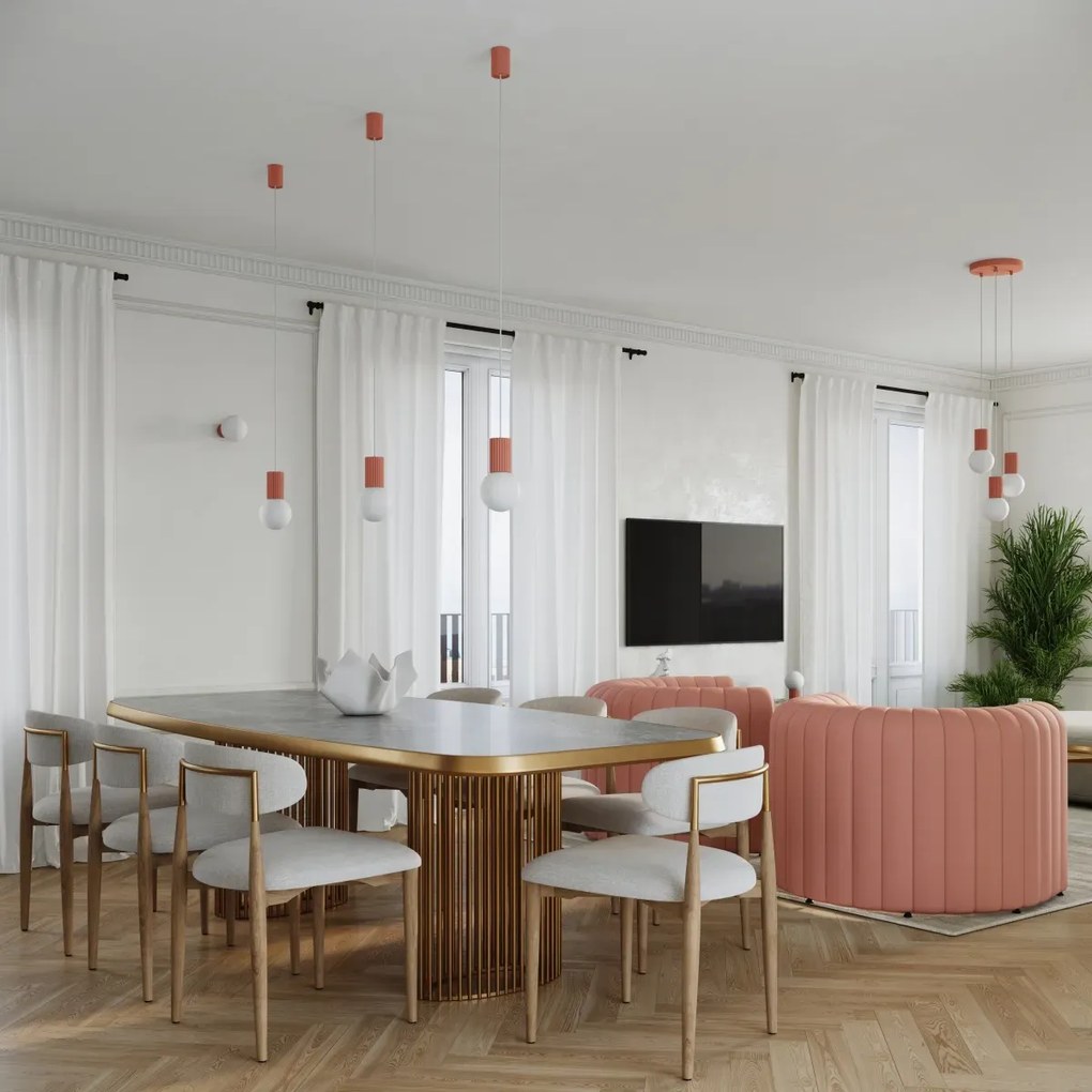 Lampa wisząca HALO 1 brzoskwiniowa ryflowana SOLLUX  LIGHTING
