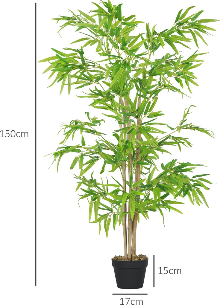 Outsunny Sztuczny Bambus, Roślina Dekoracyjna z Doniczką, Drzewko, Dekoracja Drzewna, 150 cm