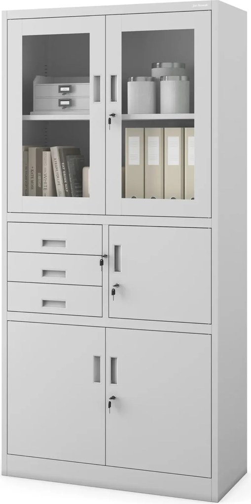 Biurowa szafa aktowa z sejfem Filip 90x40x185 cm szara