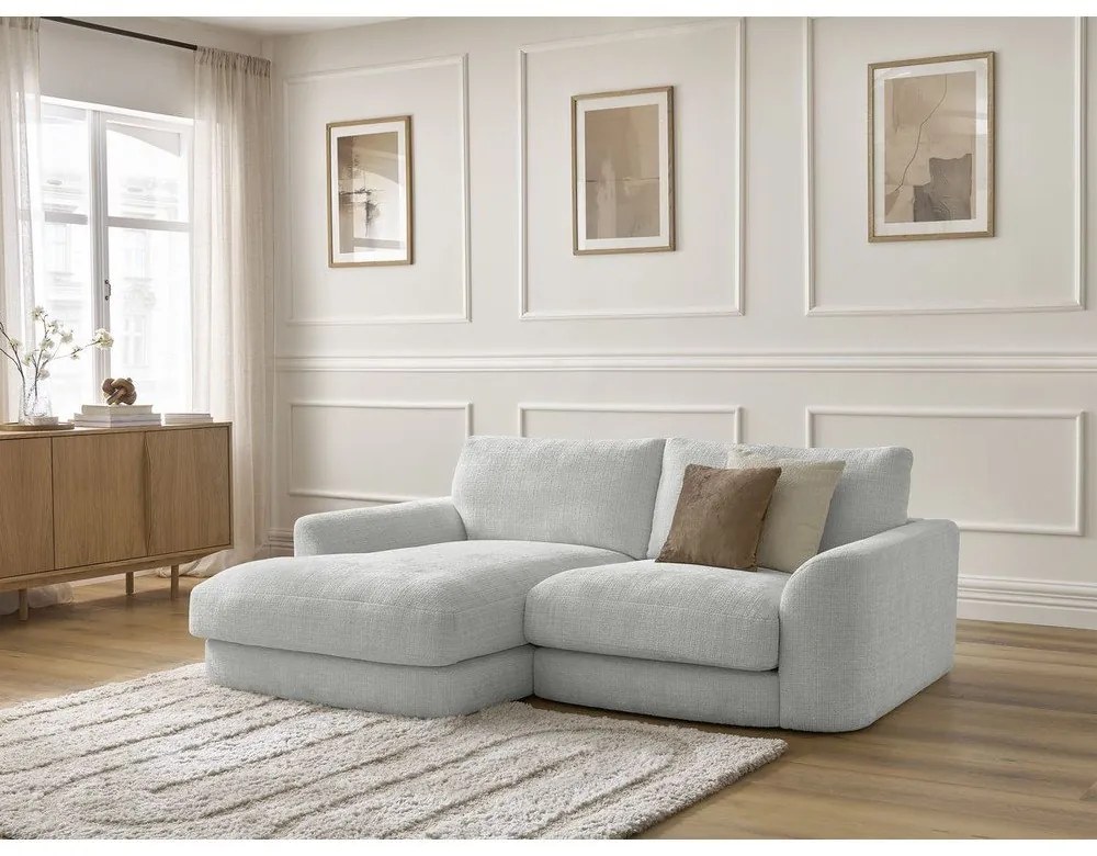 Jasnoszary narożnik z tkaniny szenilowej (lewostronny/z szezlongiem) Leonore – Bobochic Paris