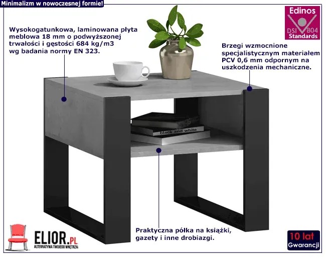 Industrialna kwadratowa ława kawowa Neros - beton+czarny