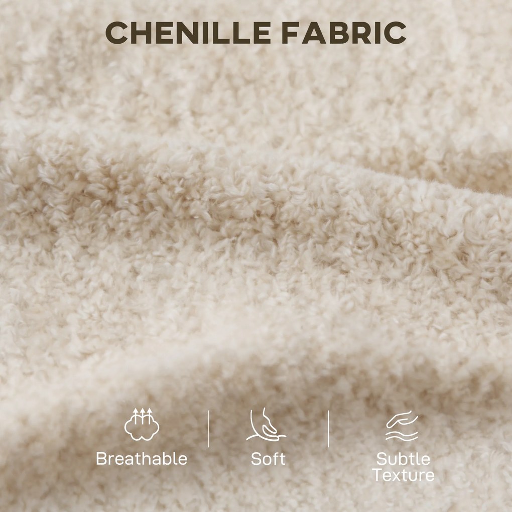 HOMCOM Beżowa Sofa 3-osobowa z Tkaniną o Strukturze Weluru, Głębokim Siedziskiem, Poduszkami z Pianki, Szerokimi Podłokietnikami i 4 Poduszkami | Aosom PL