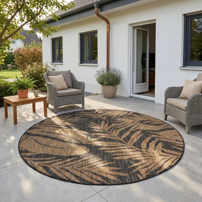 Dywan uniwersalny Mira Roślinny czarno brązowy koło 200 cm x 200 cm