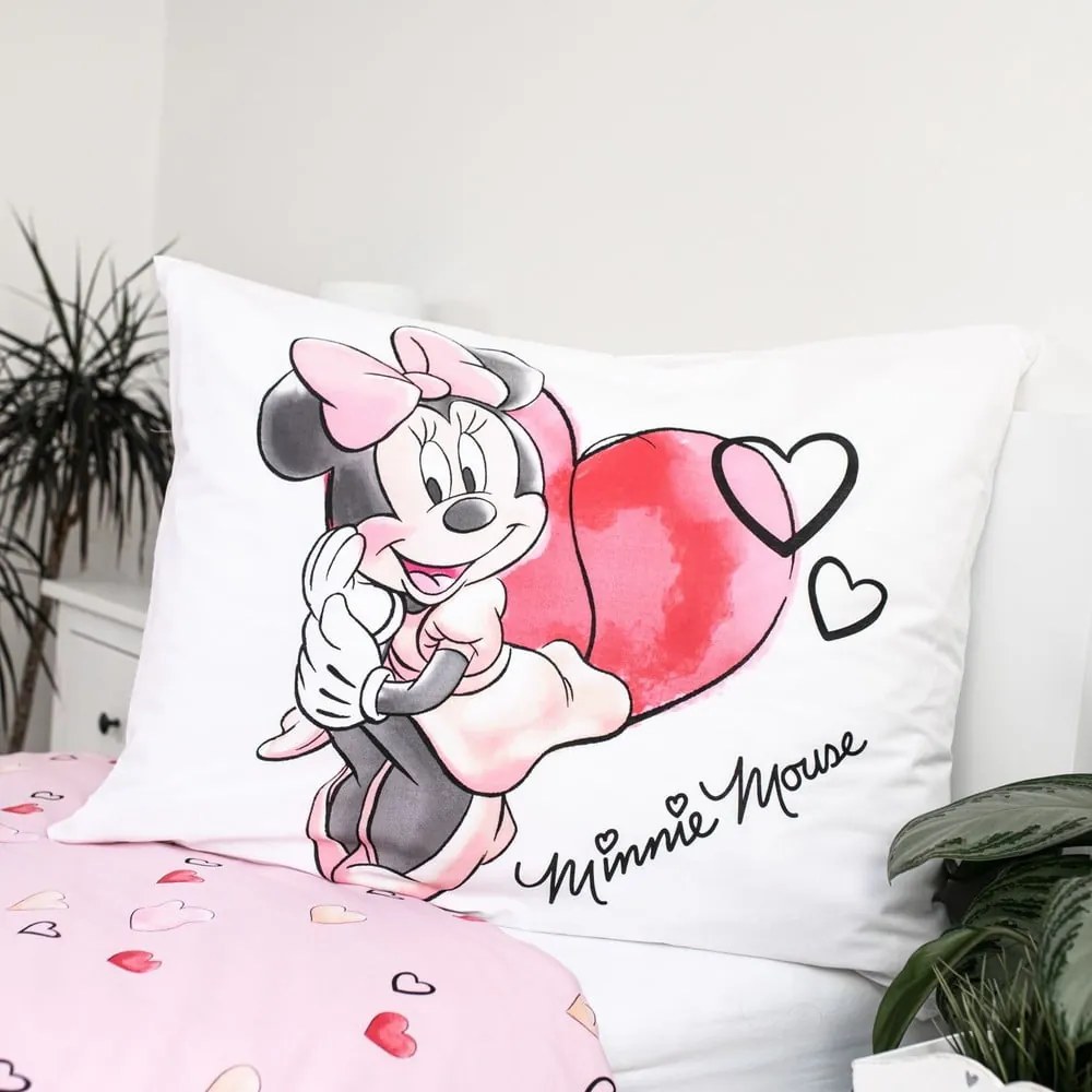 Biała/różowa bawełniana pościel dziecięca jednoosobowa 140x200 cm Minnie "White" – Jerry Fabrics