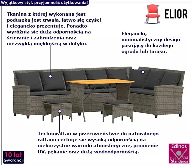 Zestaw mebli tarasowych z technorattanu szary - Wezen
