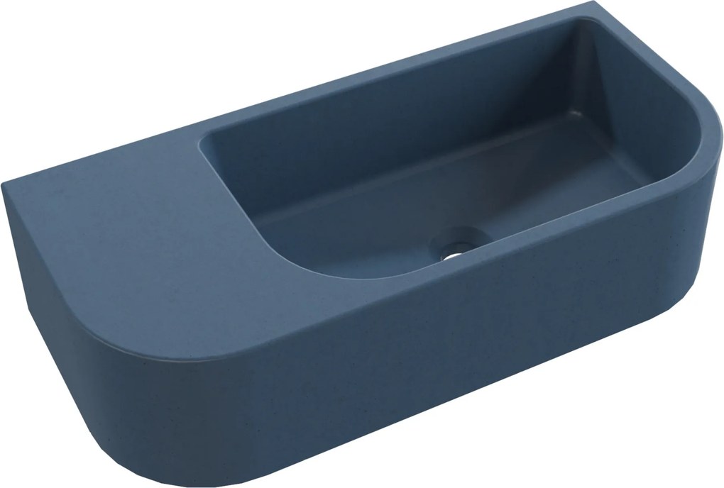 Umywalka betonowa wisząca / nablatowa półokrągła z półką bez otworu na baterię 65 x 30 cm LARMO | różne kolory : Kolor - Niebieski denim, Typ montażu - podwieszana