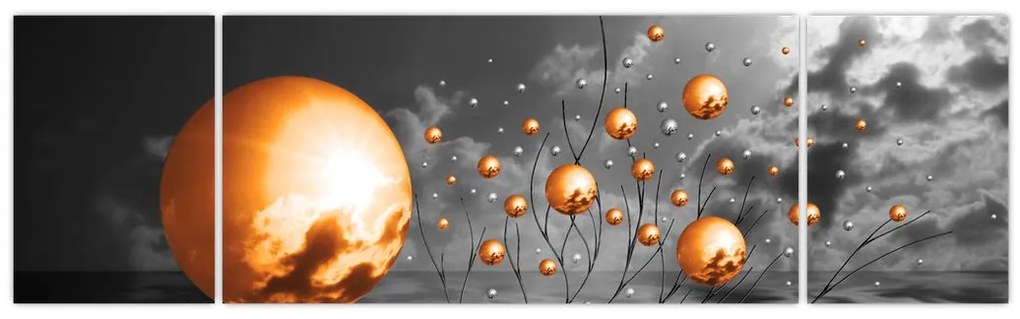 Obraz pomarańczowych abstrakcyjnych kul (170x50 cm)