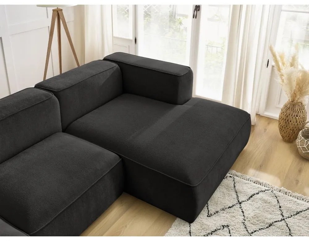 Czarny narożnik z materiału bouclé (prawostronny) Zephyr – Bobochic Paris