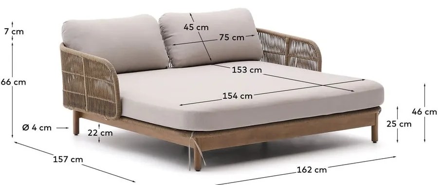 Kremowy/w naturalnym kolorze dwuosobowy drewniany leżak ogrodowy Catalina – Kave Home