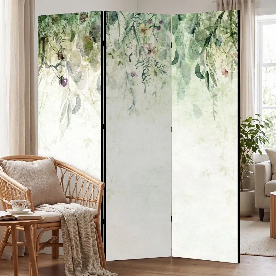 Parawan pokojowy 3-częściowy 135x172 Dwustronny dekoracyjny boho botaniczny Zielona Kaskada Liści