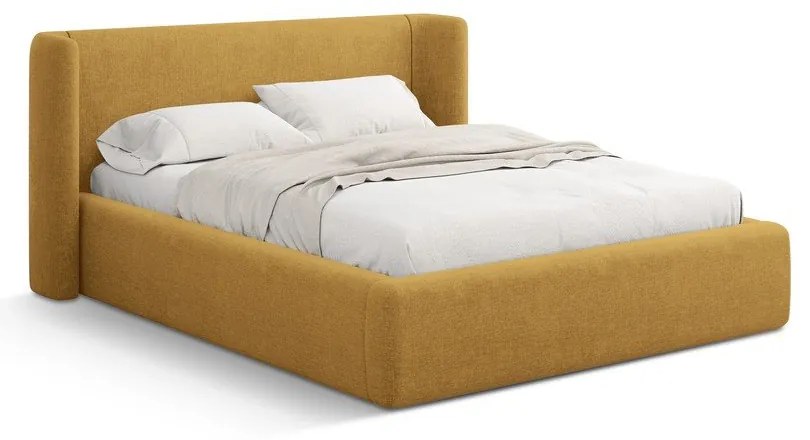 Musztardowe tapicerowane łóżko dwuosobowe ze schowkiem ze stelażem 180x200 cm Jason – Windsor &amp; Co Sofas