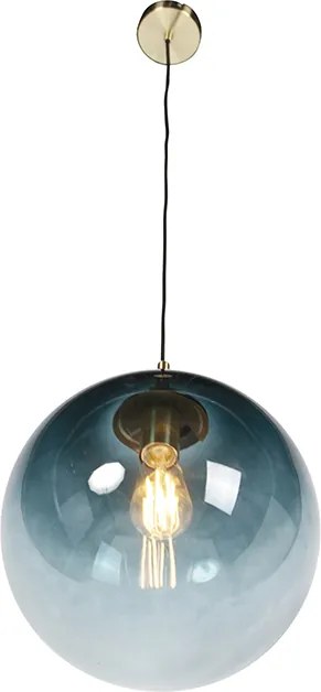 Lampa wisząca w stylu art deco mosiądz z oceanicznym niebieskim szkłem 33 cm - Pallon