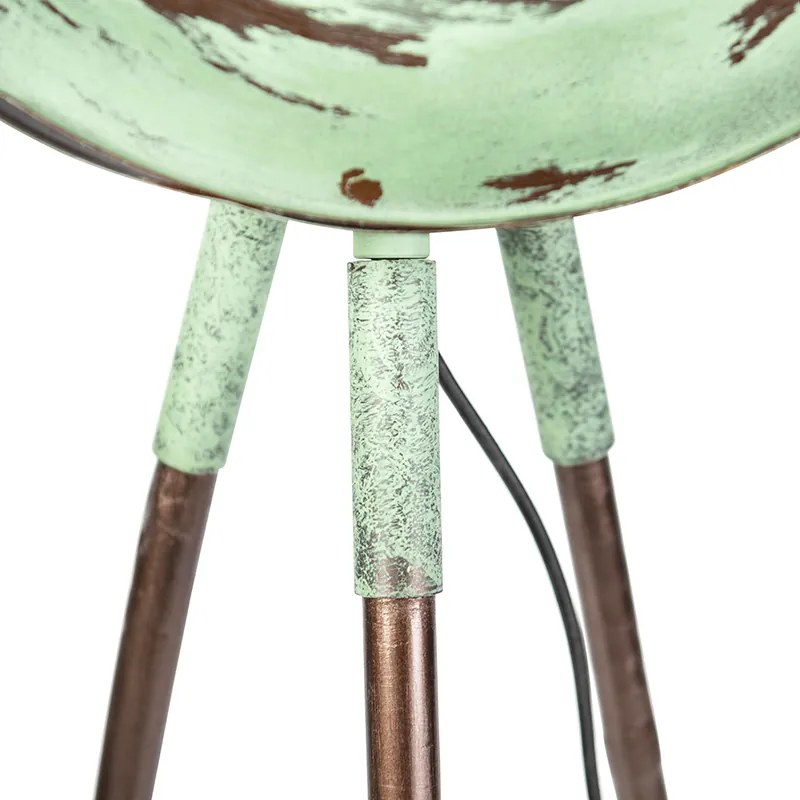 Lampa podłogowa w stylu vintage na bambusowym trójnogu zielona z miedzią - Barrel