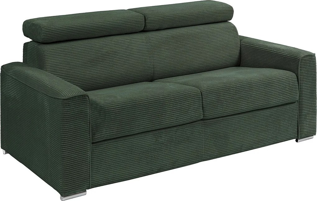 Kanapa 4-osobowa rozkładana typu express z zielonego weluru sztruksowego z pianki - Powierzchnia spania 160 cm - Materac 14 cm VIZIR