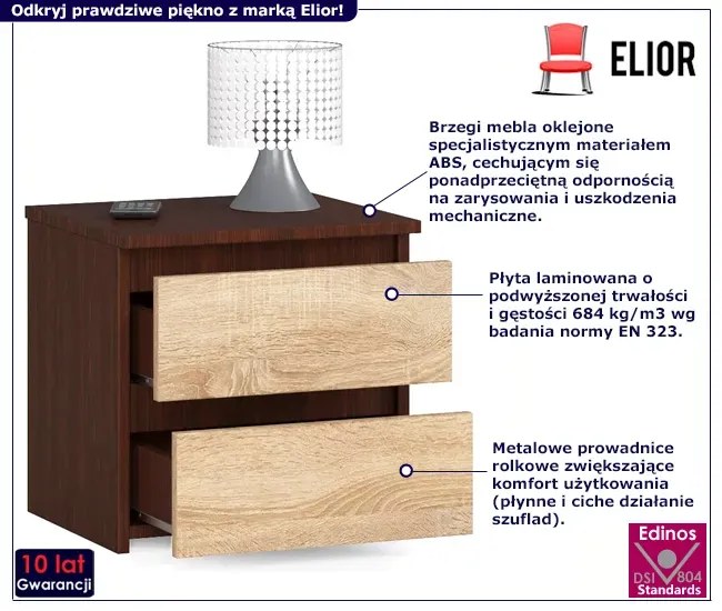 Klasyczna szafka nocna z szufladami wenge + dąb sonoma Z0-E23