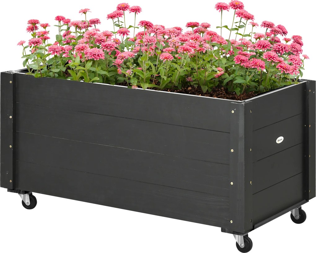 Outsunny Donica wysoka drewniana na kółkach odporna na warunki atmosferyczne czarna 89x48x47 cm | Aosom PL