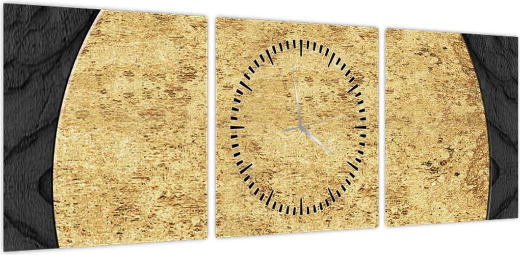 Obraz - Złota struktura N⁰2 (z zegarem) (90x30 cm)