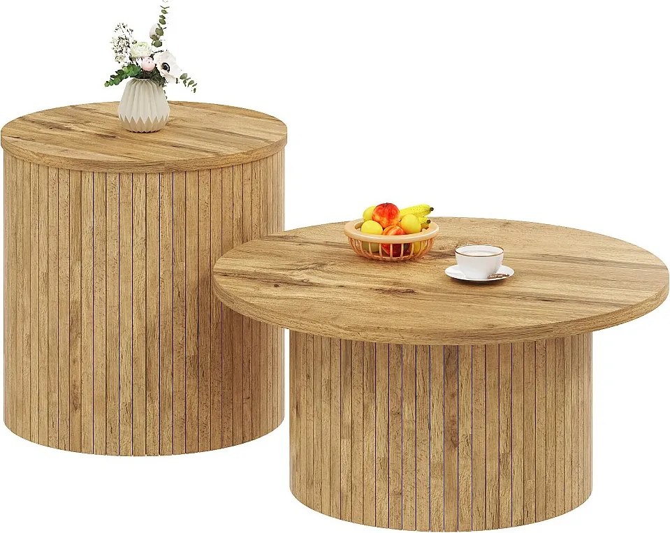 Zestaw 2 stolików kawowych z drewnianymi blatami - wielofunkcyjny stolik do salonu - MDF - naturalny