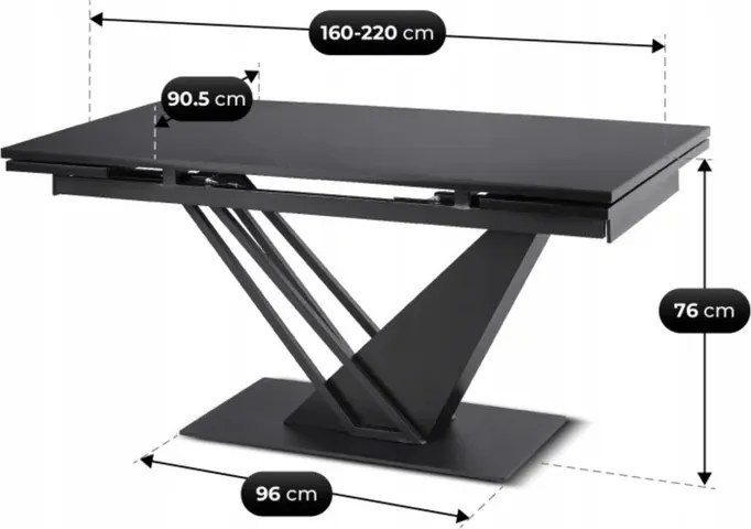 Stół Rozkładany Prostokątny REX 160-220 cm Czarny do Jadalni Loft