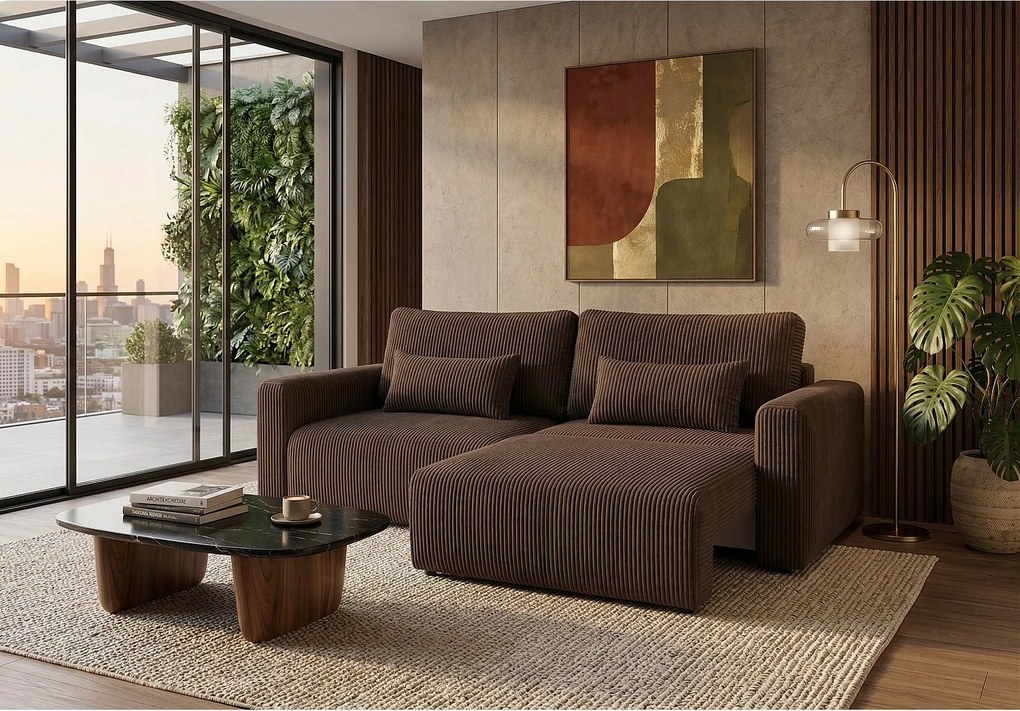 Nowoczesny sofo-narożnik BOND 2W1 230x150 cm, w tkaninie POSO 6 brązowej