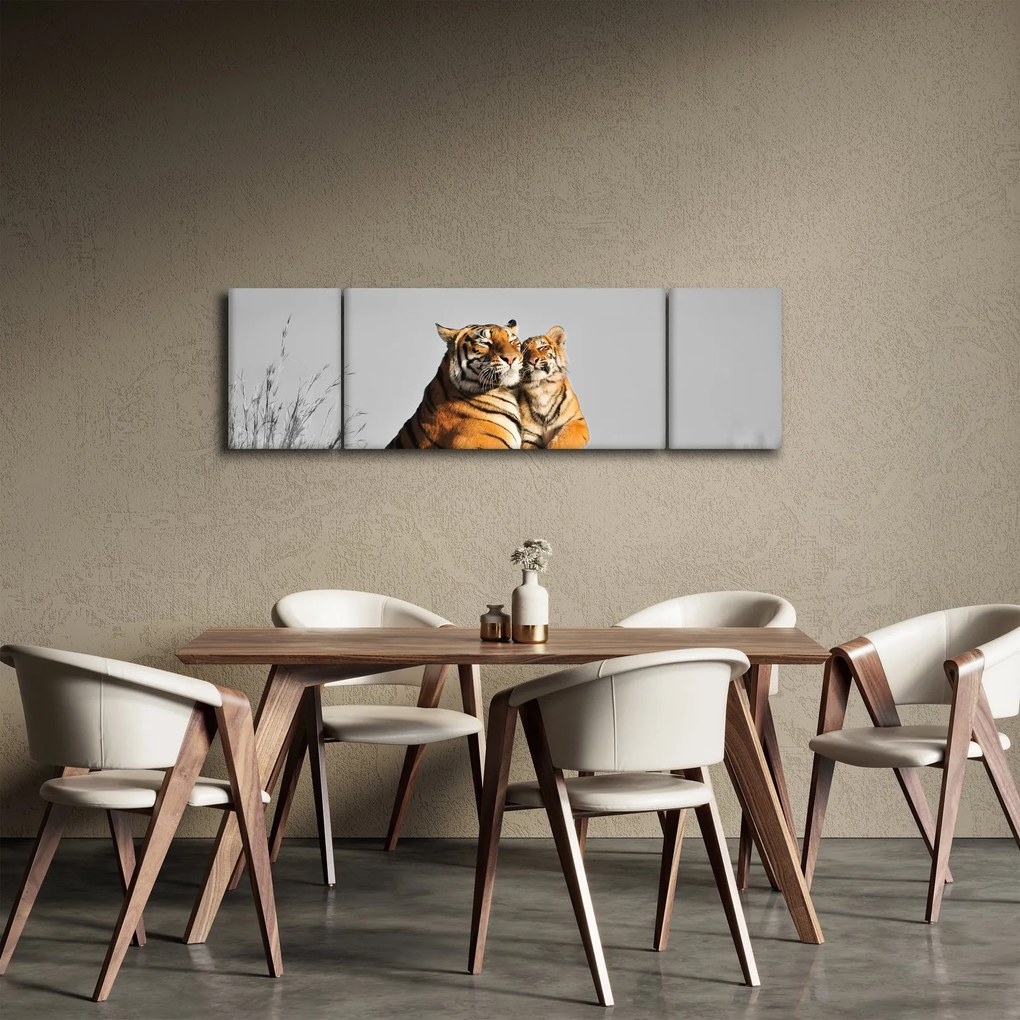 Obraz - Tygrysica i jej młode, wersja czarno - biała (170x50 cm)