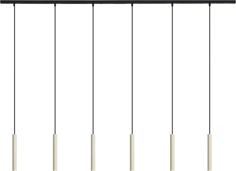 Nowoczesny system oświetlenia szynowego z 6 lampami wiszącymi w kolorze beżowym i czarnym, jednofazowy - Slimline Keno