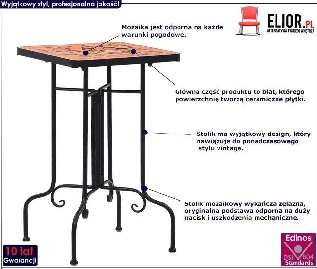 Terakotowo-czarny stolik mozaikowy Blubell