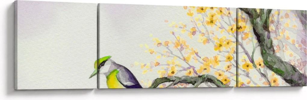 Obraz - Akwarelowy ptaszek na drzewie (170x50 cm)