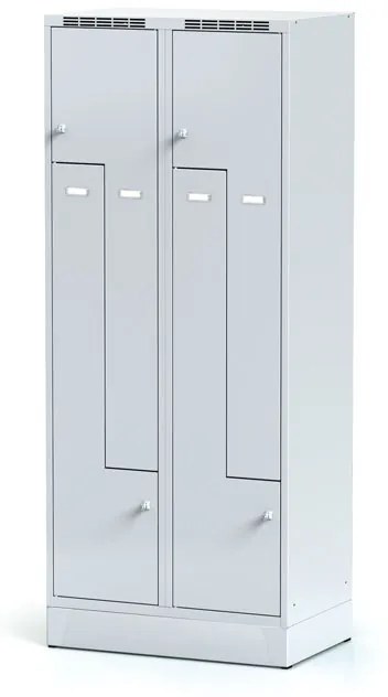 Alfa 3 Metalowa szafka ubraniowa Z na cokole, 4-drzwiowa, 1920 x 800 x 500 mm, zamek obrotowy, drzwi szare
