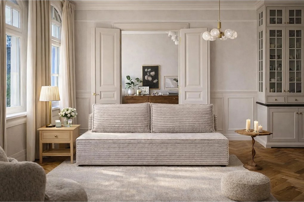 Sofa z funkcją spania i pojemnikiem DUO, tkanina Velo, Szary