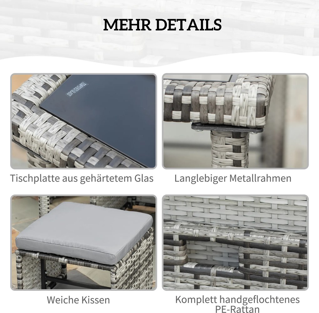 Outsunny komplet stół z krzesłami z technorattanu zestaw ogrodowy komplet 11 el. z poduszkami szary