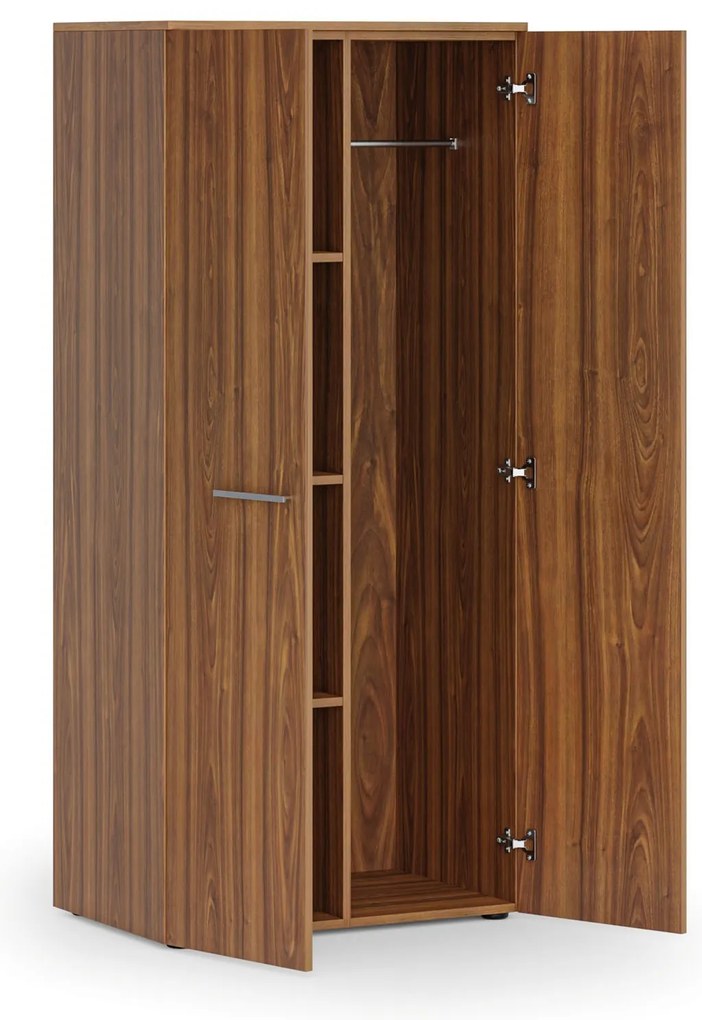 Szafa ubraniowa biurowa PRIMO WOOD, 3 półki, drążek do szafy, 800 x 500 x 1781 mm, orzech