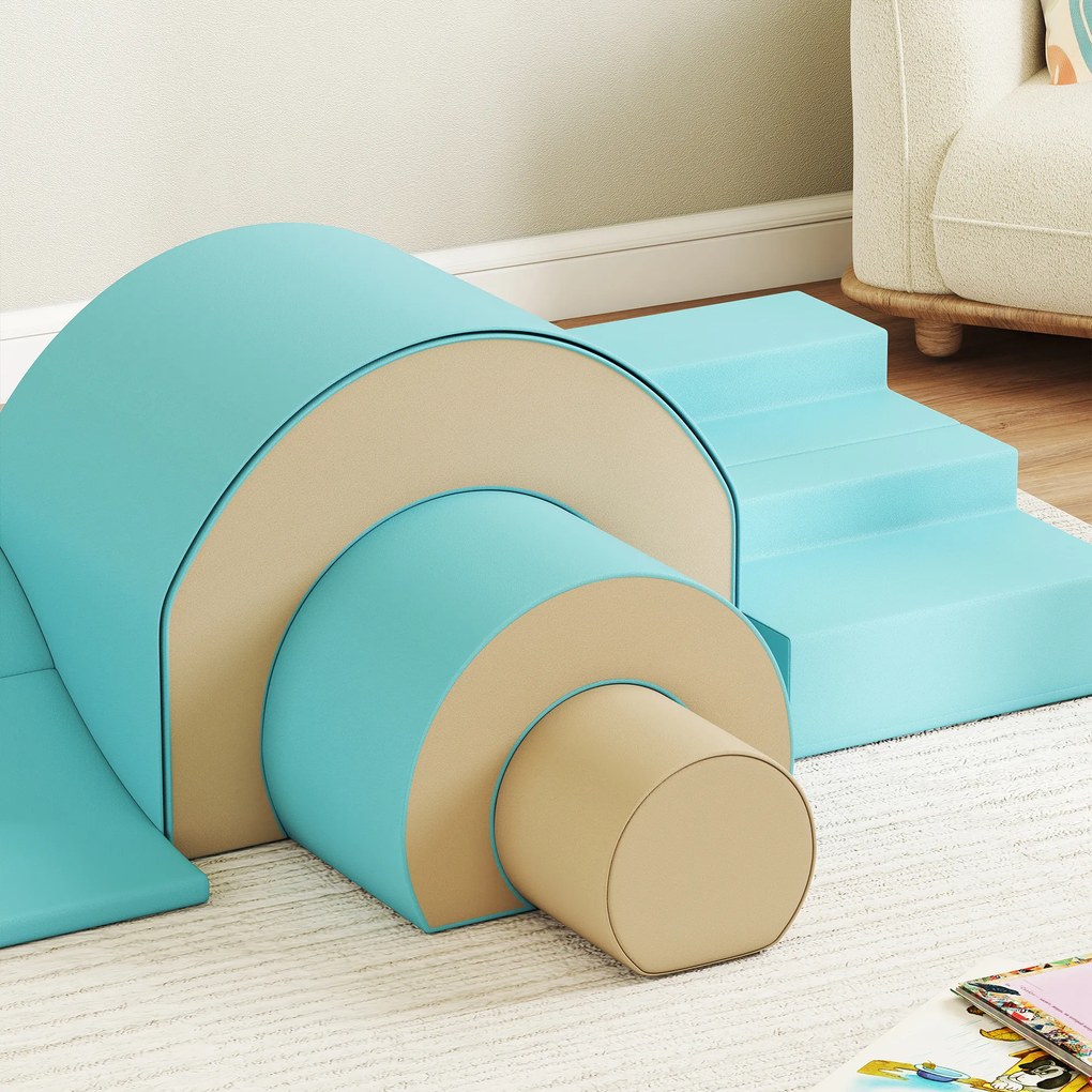 AIYAPLAY 5-częściowy zestaw miękkich bloków dla niemowląt i małych dzieci, pianka, sztuczna skóra, 5 kreatywnych form, zestaw do wspinaczki wewnętrznej, raczkowania, zabawy, zielony