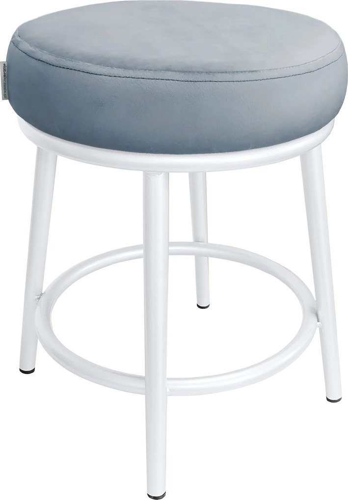Taboret Ben tkanina Welur stelaż metalowy STOŁEK LOFT : Kolor Stelaża - Biały, Kolor tkaniny - VELVET - BL06, Typ tkaniny - Velvet