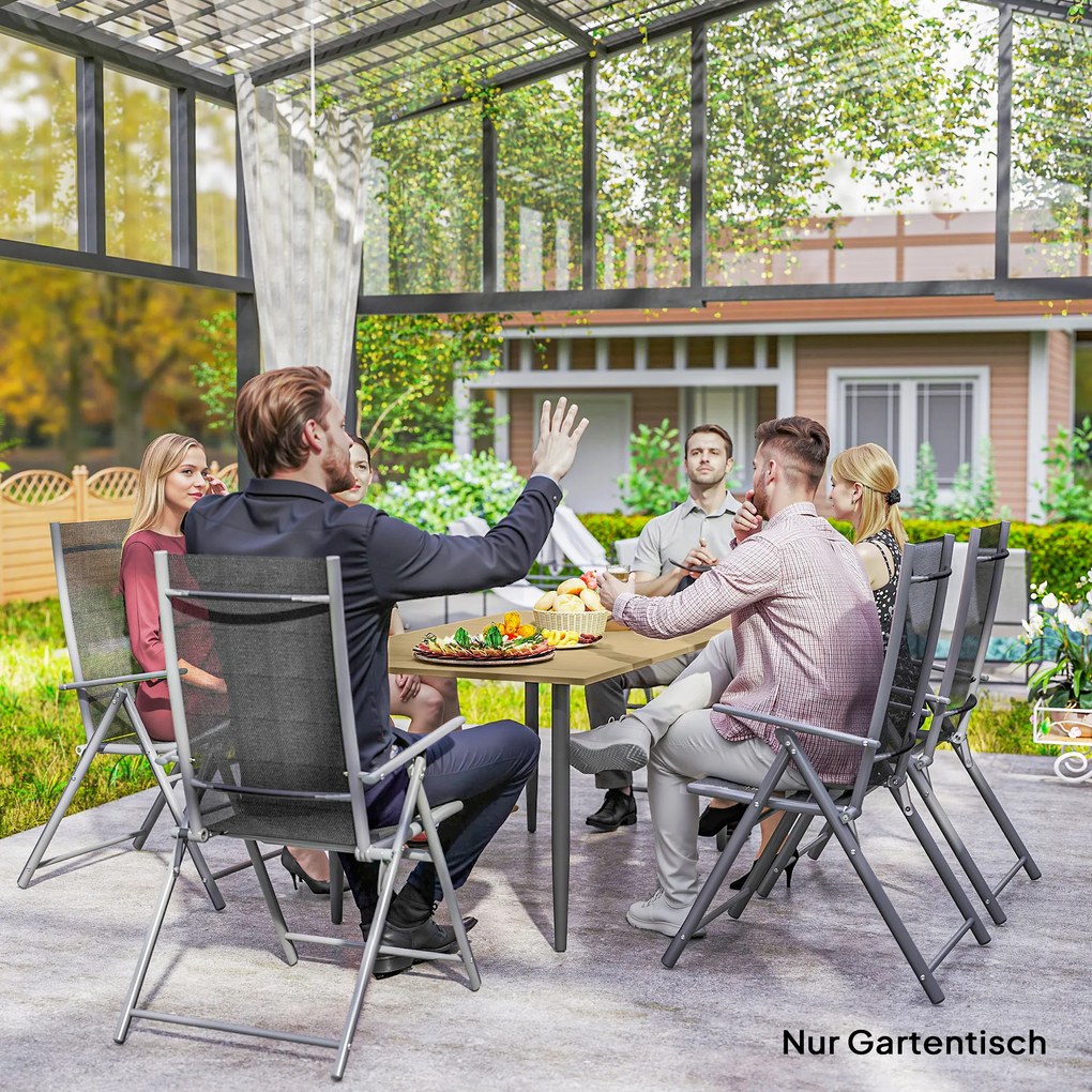 Outsunny Stół ogrodowy 150x90 cm, odporny na warunki atmosferyczne stół balkonowy ze stali, stół z otworem na parasol, brązowy | Aosom PL