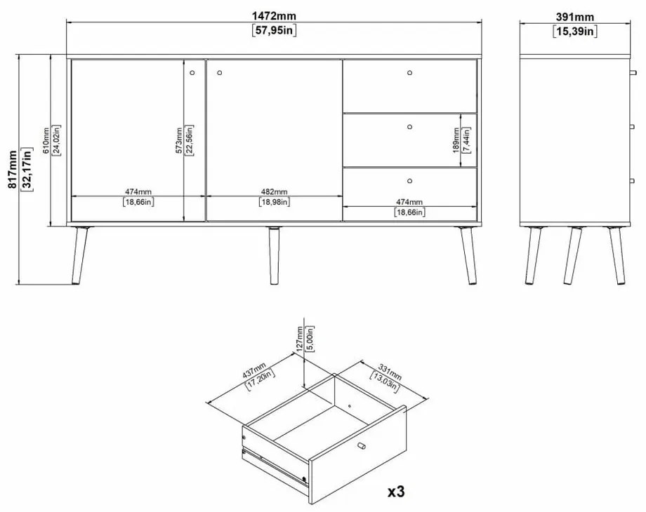 Biała niska komoda 149x82 cm Bodo – Tvilum