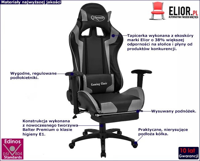 Czarno-szary obrotowy fotel gamingowy - Gilvo