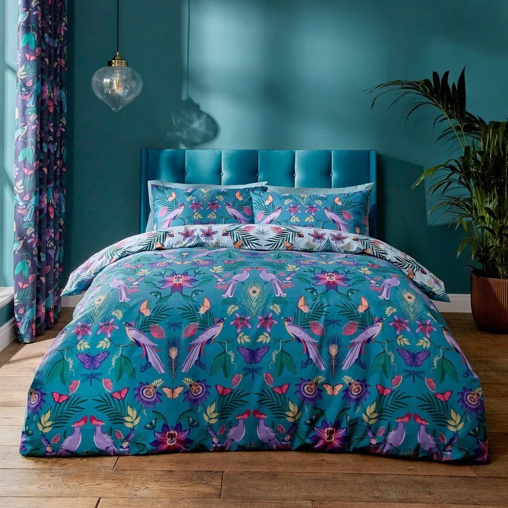 Niebieska pościel dwuosobowa 230x220 cm Mya Tropical Floral – Catherine Lansfield