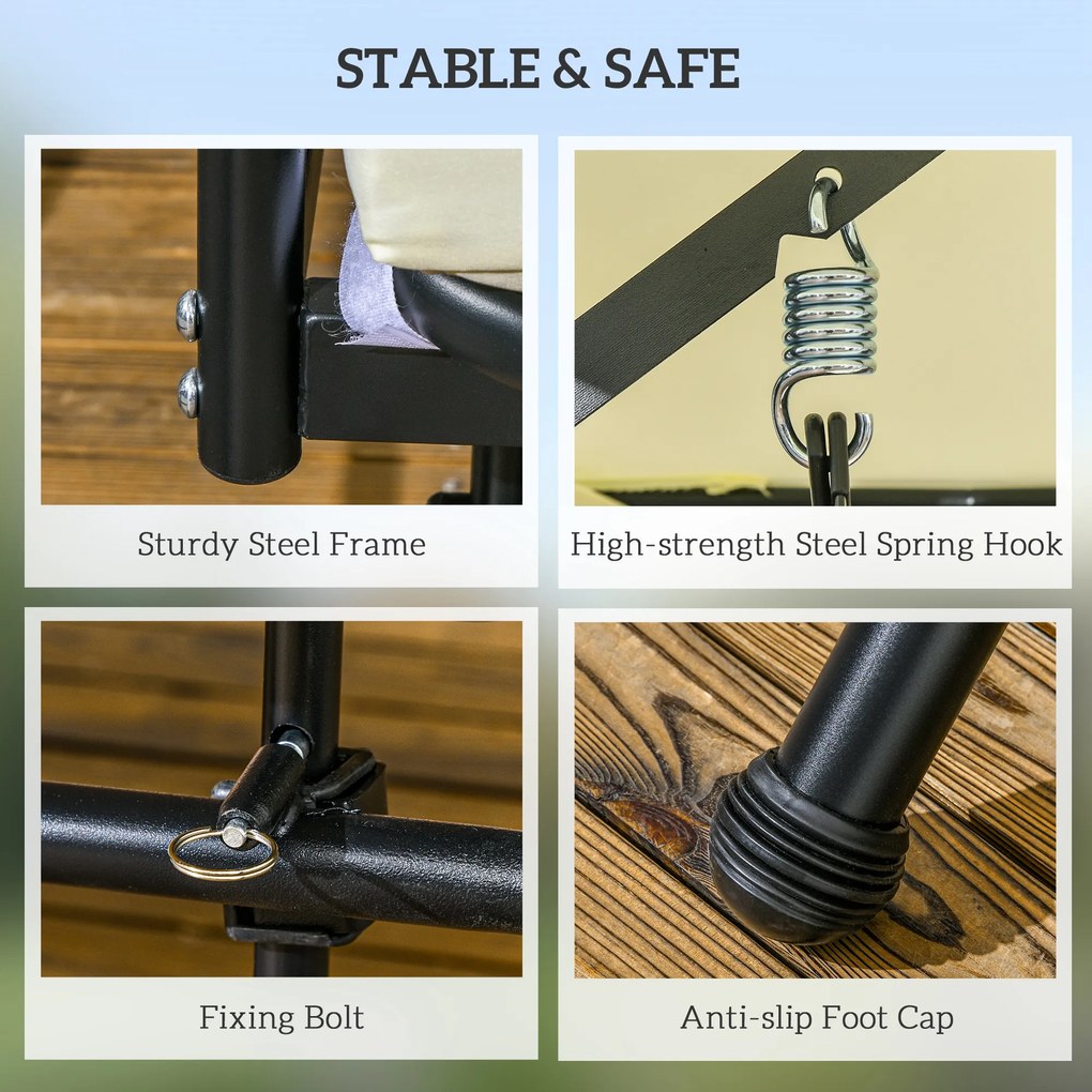 Outsunny Huśtawka ogrodowa z funkcją leżanki, 3-osobowa, Metal+Poliester, 200 x 125 x 170 cm, Biała