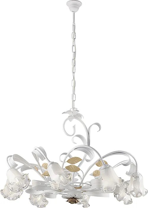 Żyrandol koszowy z żelaza lakierowanego na biało w stylu shabby chic, 8 świateł, 112 Ø85 BL274-8-BCO