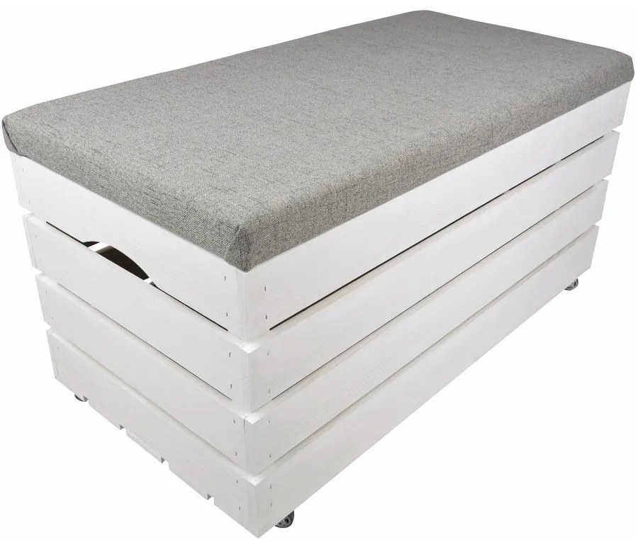 Pufa kufer skrzynia z kółkami drewniana sosnowa siedzisko 80cm malowana biała