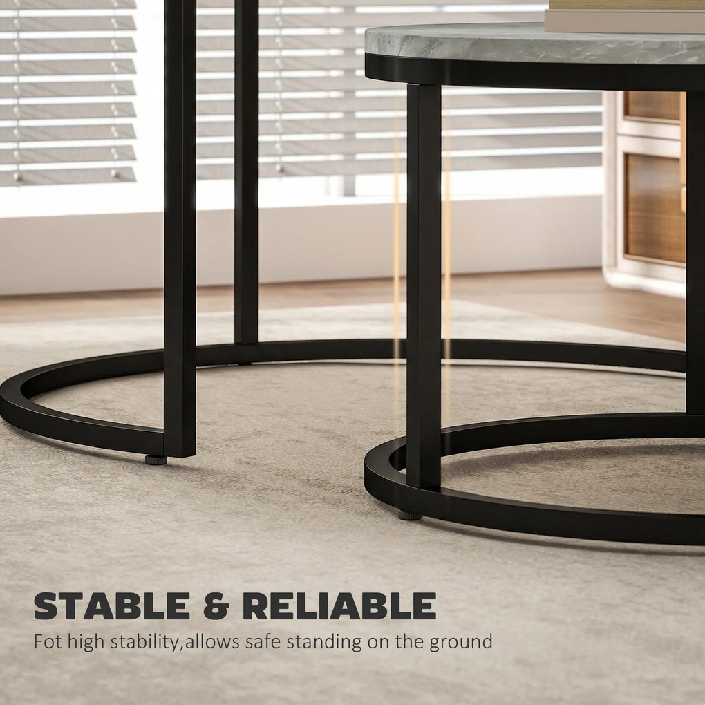 HOMCOM Nowoczesny Zestaw Stolika Kawowego 2w1, Piętrowane Stoliki z Metalową Ramą do Salonu, Sypialni, Biura, Czarny | Aosom PL