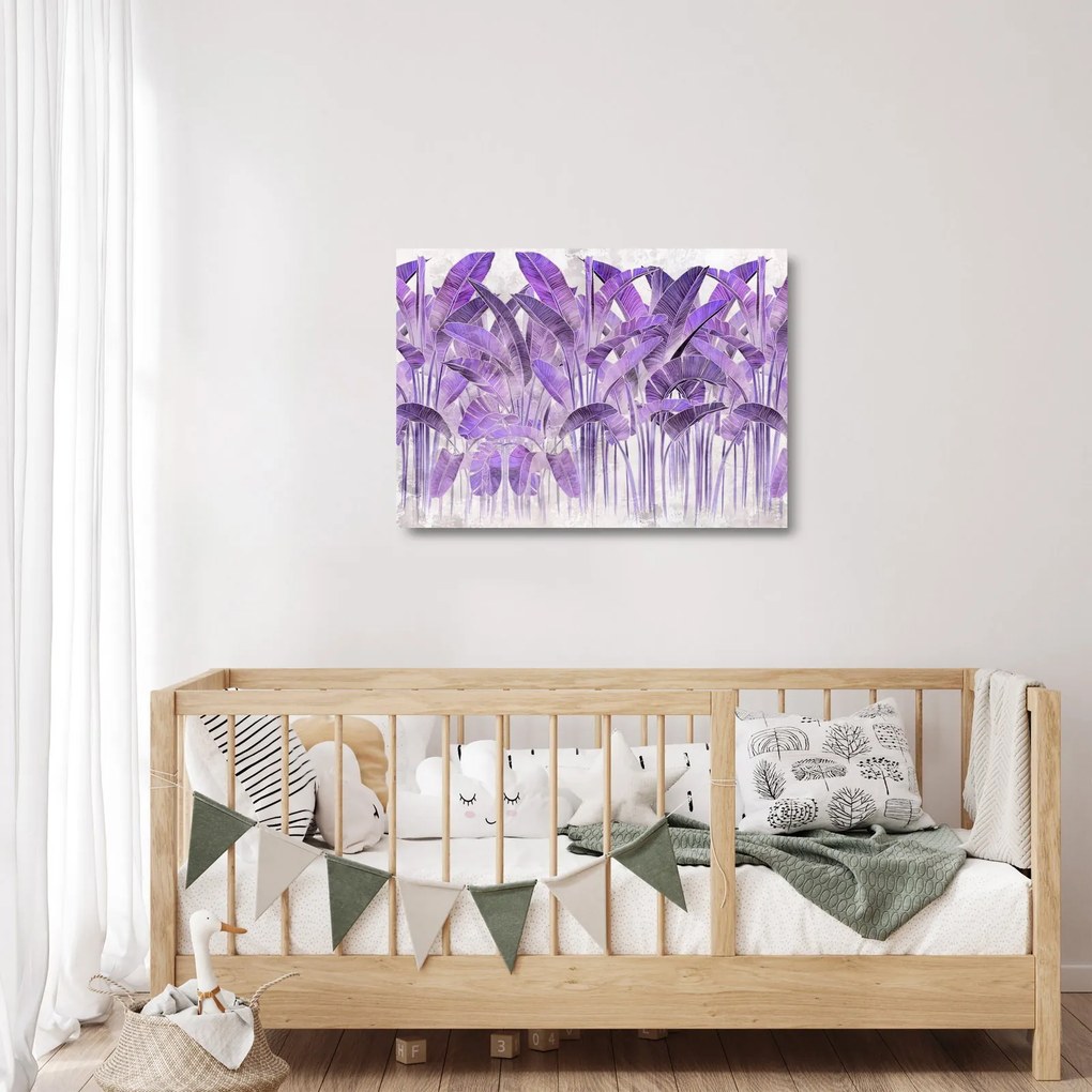 Obraz na szkle - Fioletowe liście w gipsie (70x50 cm)