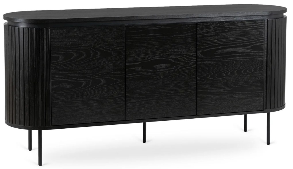 Komoda do Salonu BECK 160 cm Czarna Trzydrzwiowa Ryflowana Nowoczesna