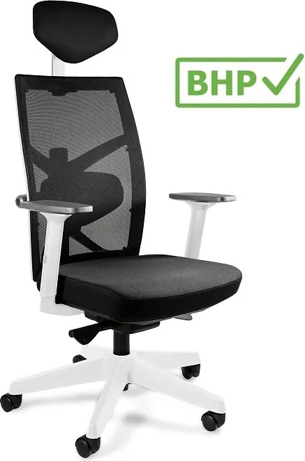 Ergonomiczny fotel biurowy Tune biały/czarny, zgodny z normą BHP