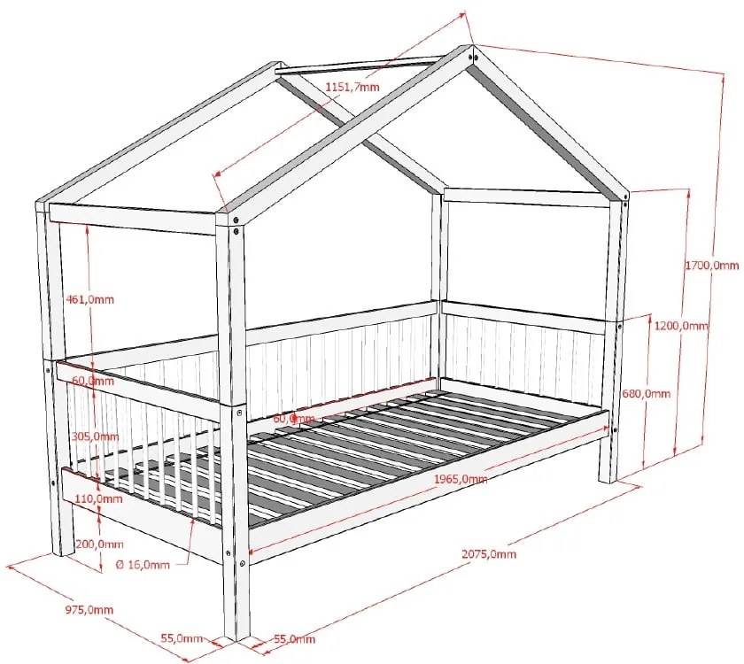Łóżko dziecięce z litego drewna bukowego w kształcie domku ze stelażem w naturalnym kolorze 90x200 cm Forrest – Vipack