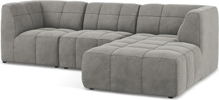 Szary aksamitny narożnik (prawostronny/z szezlongiem) Aloha – Makamii