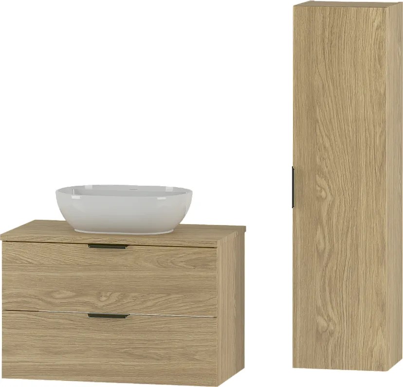 Zestaw do Łazienki 80cm Szafka z Blatem Umywalka Słupek Dąb Olejowany Pile